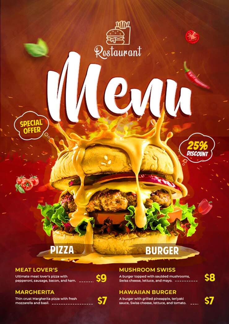 modello di progettazione di poster del menu del ristorante