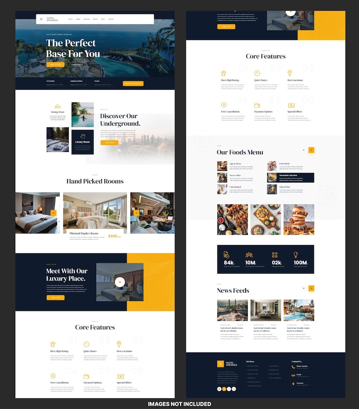 PSD modello di progettazione di siti web per hotel e resort, design della pagina di destinazione dell'hotel