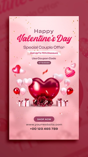 Modello di progettazione di storia di Instagram con offerta speciale per felice San Valentino
