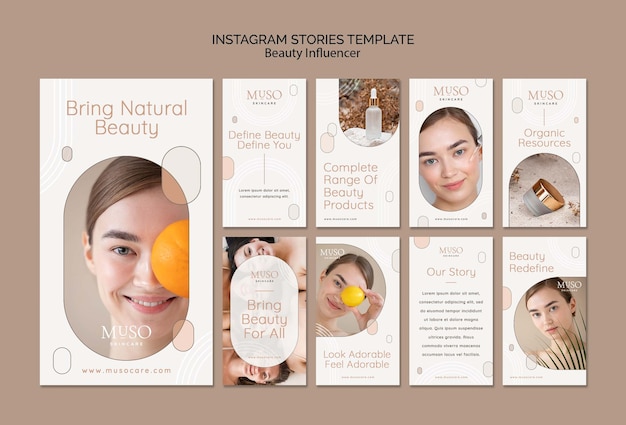 Modello di progettazione di storie di instagram influencer di bellezza