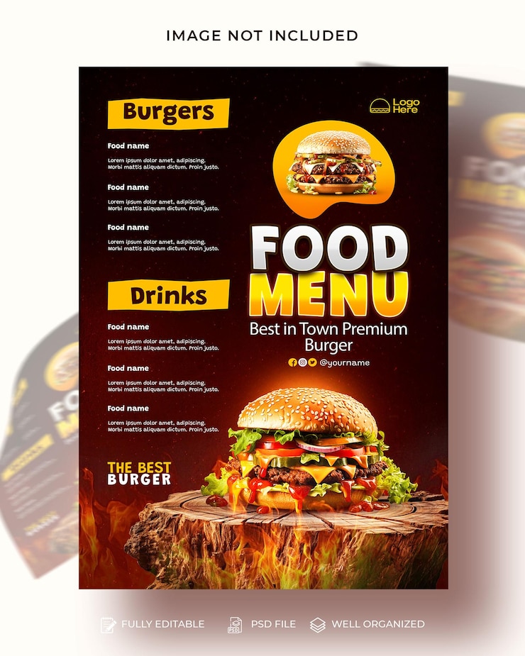 PSD modello di progettazione di volantini del menu del ristorante