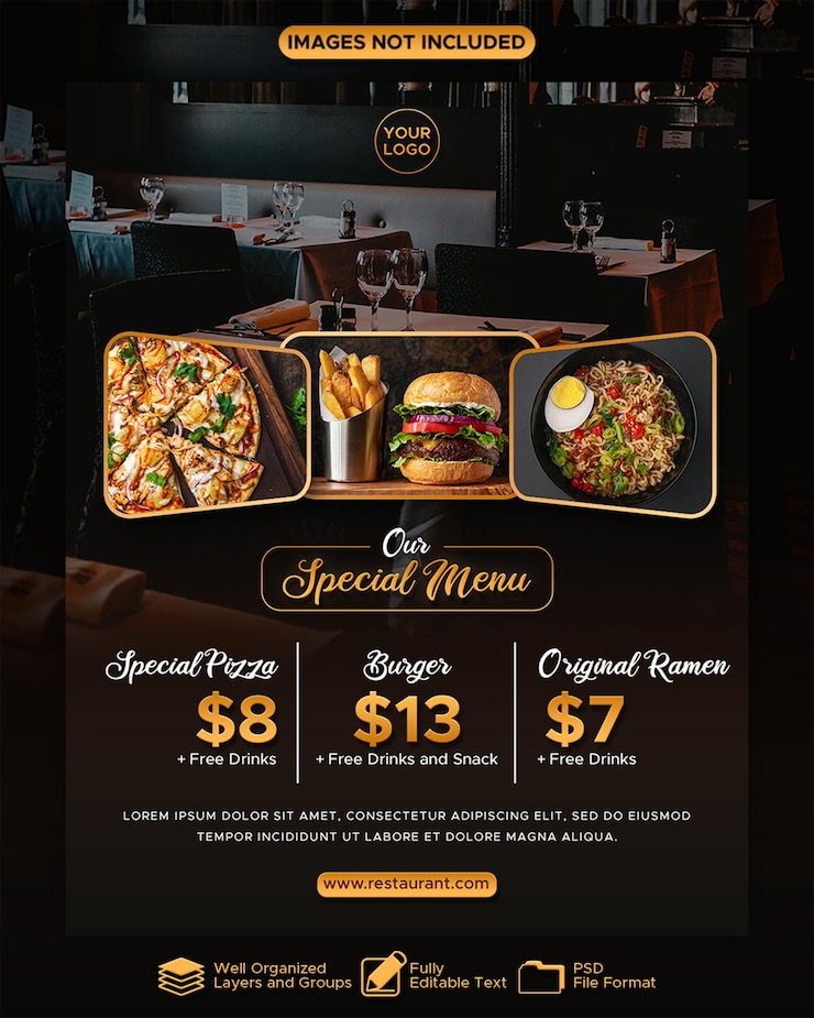 PSD modello di progettazione di volantini del menu del ristorante
