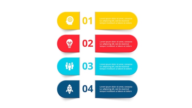 Modello di progettazione infografica con quattro elementi di striscia Concetto di 4 fasi della strategia aziendale