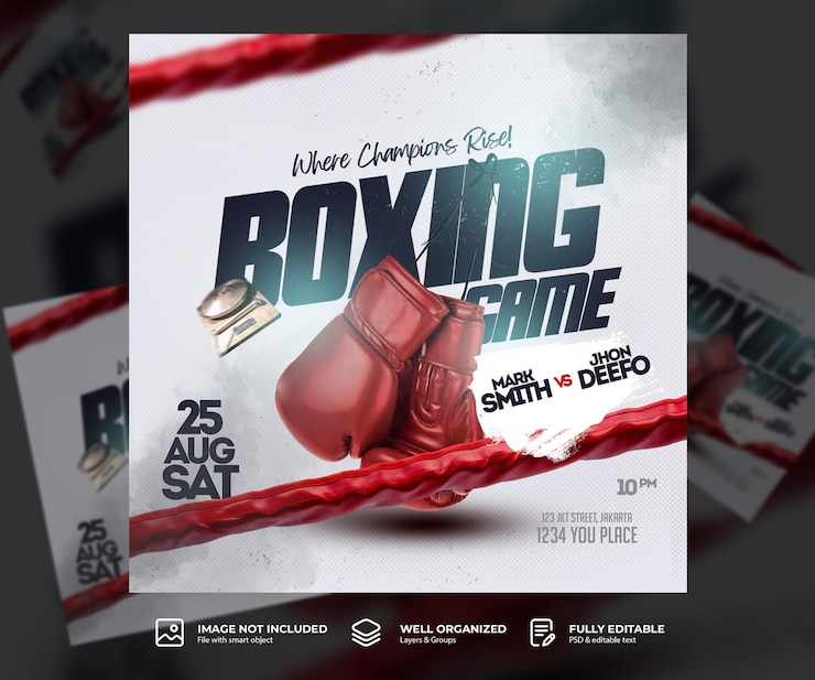 PSD modello di progettazione personalizzabile del programma della notte di boxe
