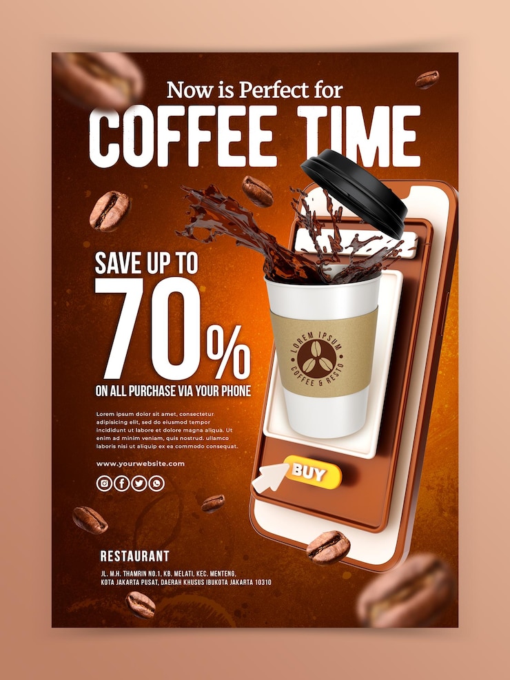 PSD modello di promozione del marketing del caffè di concetto creativo