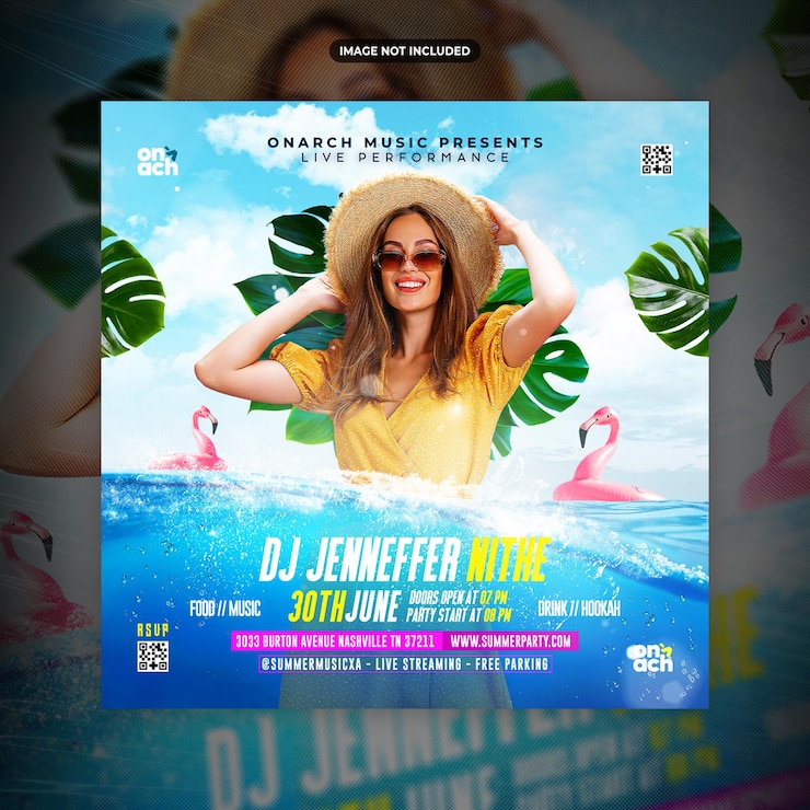 PSD modello di promozione di post o volantini sui social media del summer club dj party