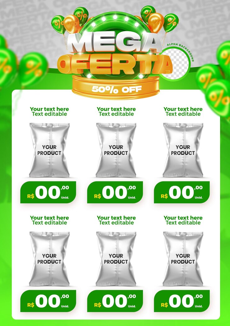 Modello di promozione per volantino sui social media con mega offerta verde