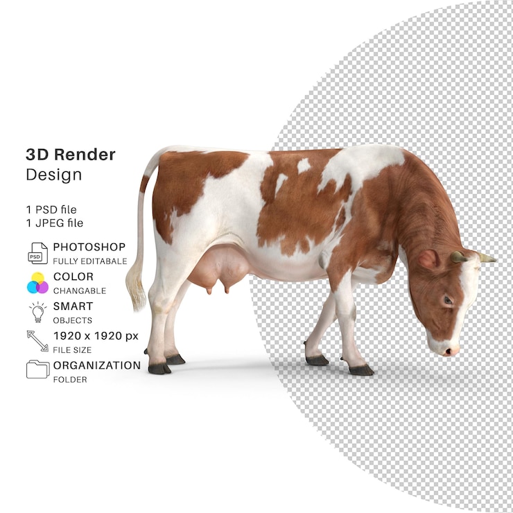 PSD modello di rendering 3d della mucca