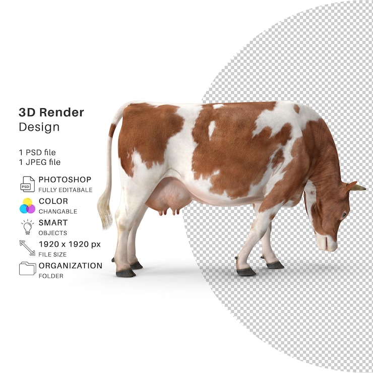 PSD modello di rendering 3d della mucca