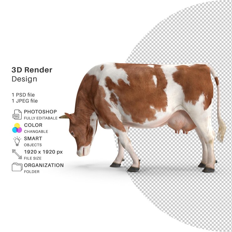 PSD modello di rendering 3d della mucca