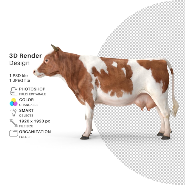 PSD modello di rendering 3d della mucca