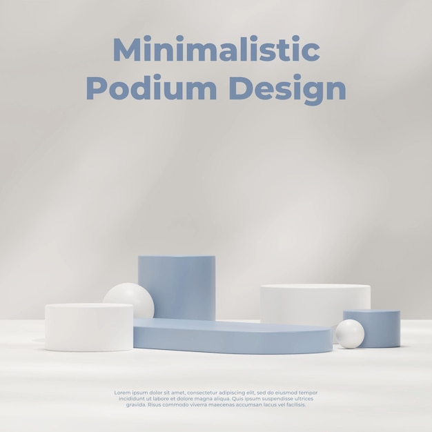 Modello di rendering 3d mockup di podio bianco e blu in piazza con forma decorativa e ombra