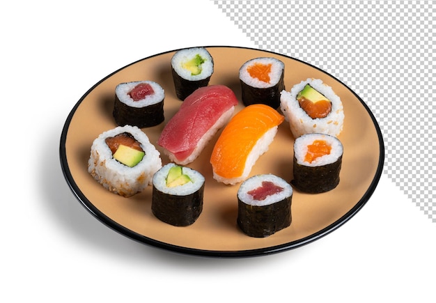 Modello di rotolo di sushi e piatto di nigiri