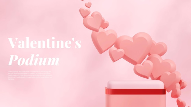 modello di scena podio rosa in paesaggio con cuori rosa rendering 3D