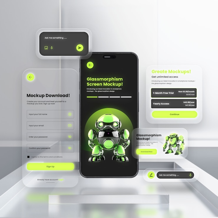 PSD modello di smartphone glassmorphism