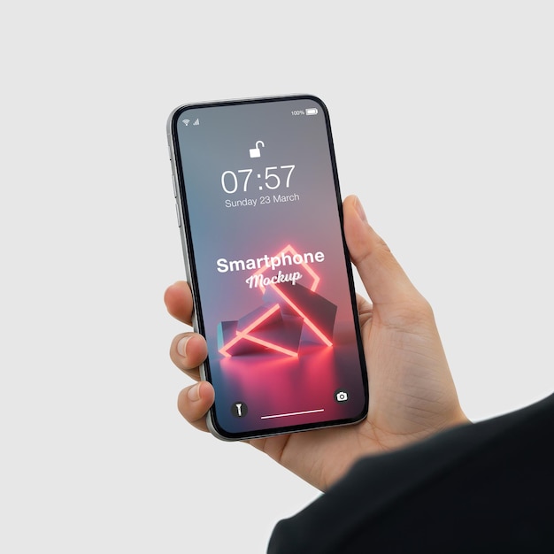 Modello di smartphone in mano con schermo di blocco