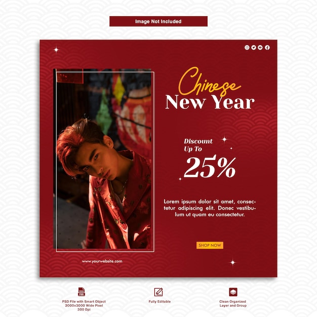 Modello di social media a tema rosso per la vendita di sconto del capodanno cinese