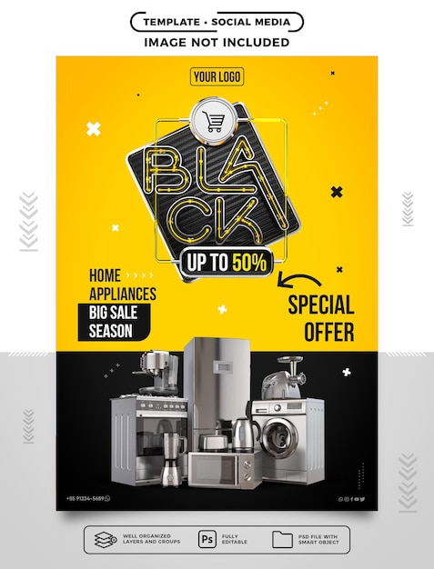 Modello di social media A4 Modello di elettronica Black Friday con fino a 50 di