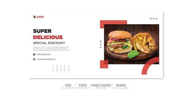 Modello di social media banner di vendita di cibo orizzontale. PSD Premium