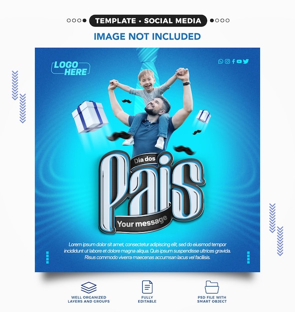 Modello di social media Happy Fathers Day in brasiliano