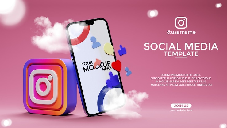 PSD modello di social media instagram con unisciti a noi indirizzo