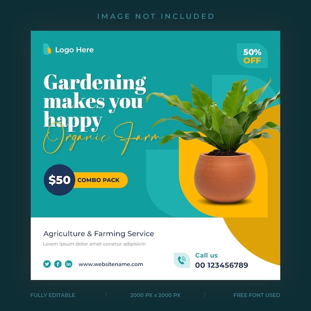 Modello di social media per giardinaggio e raccolta di piante in vaso