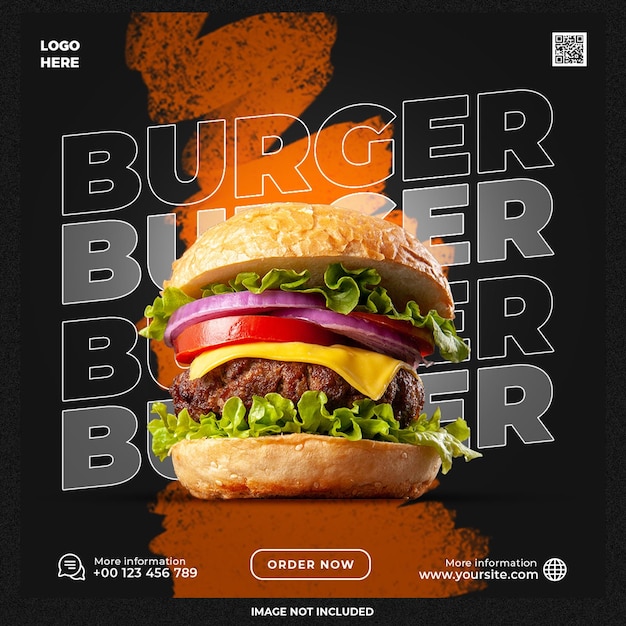 Modello di social media per hamburger caldo e piccante
