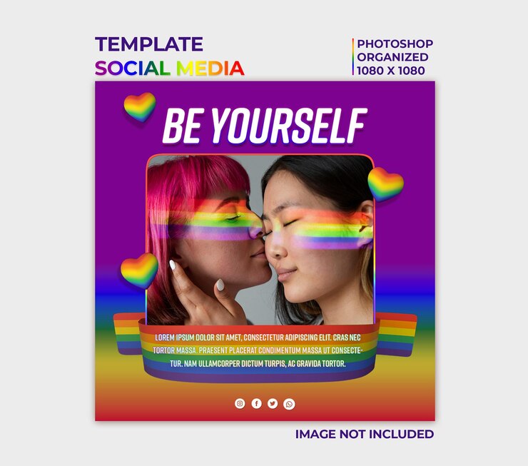 Modello di social media per il giorno del gay pride con cornice per foto