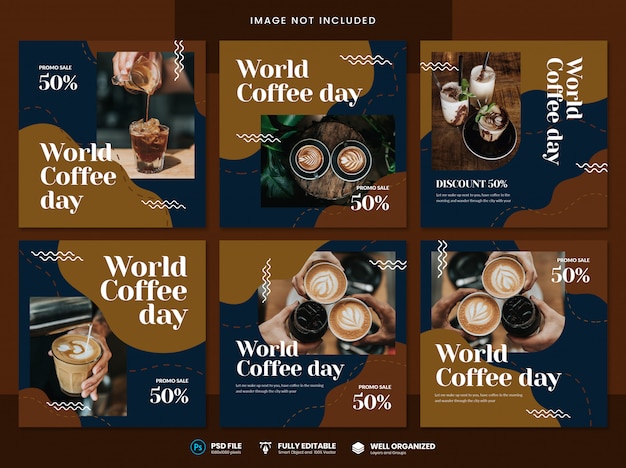 Modello di social media per la giornata mondiale del caffè