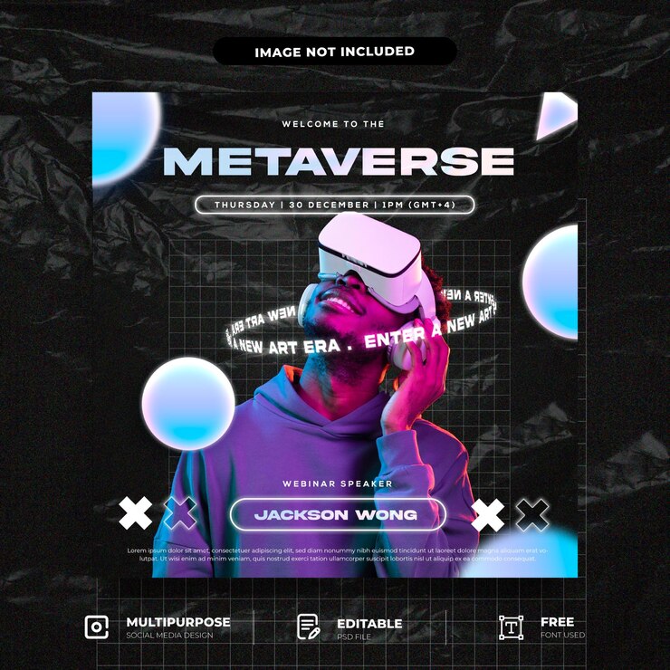 PSD modello di social media per webinar metaverso di design olografico