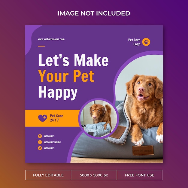 Modello di social media post instagram per la cura degli animali domestici