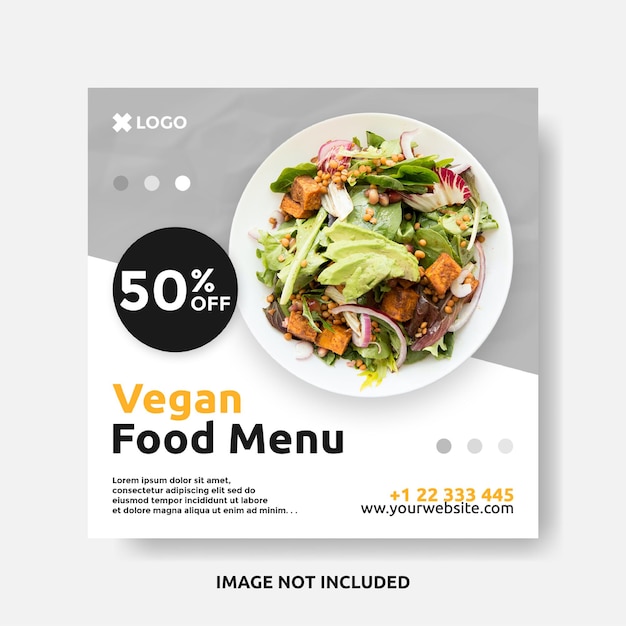 Modello di social media post quadrato semplice menu cibo vegano