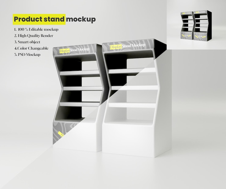 PSD modello di stand di esposizione o modello di stand del prodotto o mockup di stand pubblicitario