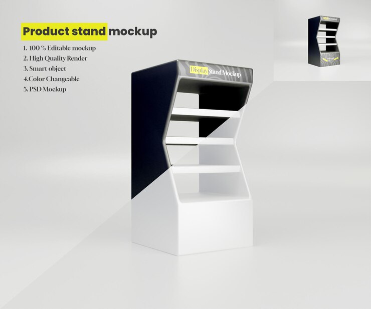 PSD modello di stand di esposizione o modello di stand del prodotto o mockup di stand pubblicitario