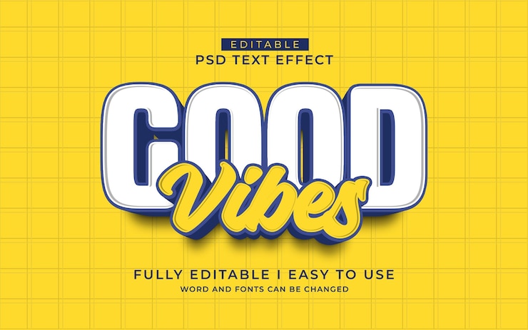 PSD modello di stile di effetto di testo good vibes 3d modificabile