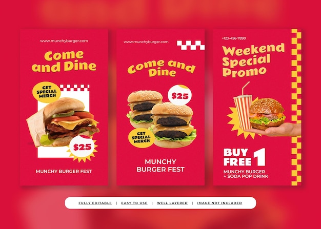 Modello di storia di Instagram del negozio di hamburger retrò giallo brillante