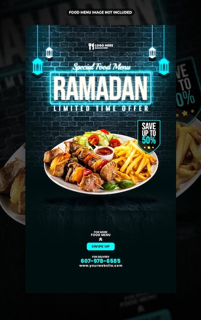 Modello di storia sui social media del menu del cibo del Ramadan