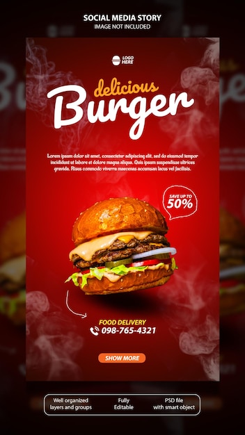 Modello di storia sui social media di Hot Burger