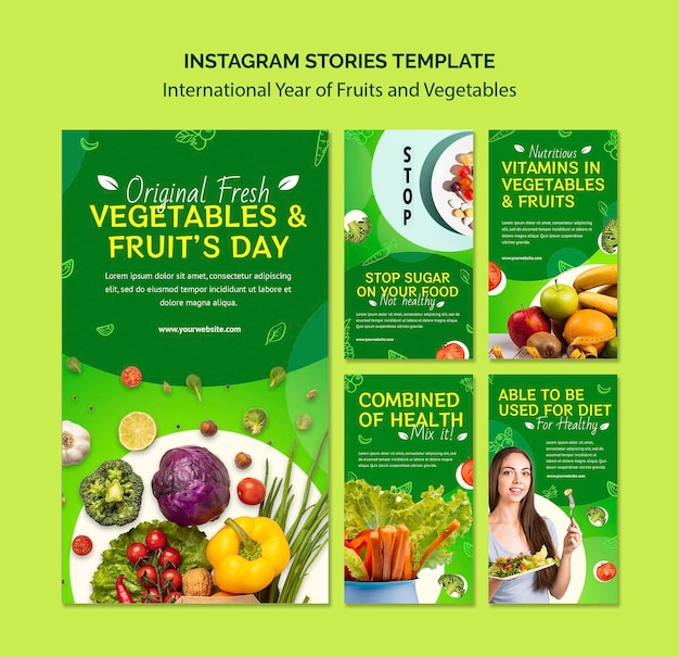 Modello di storie di instagram anno di frutta e verdura