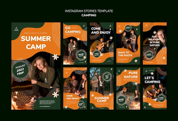 Modello di storie di instagram campeggio design piatto