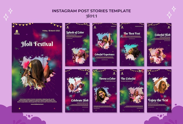 Modello di storie di instagram del festival di Holi