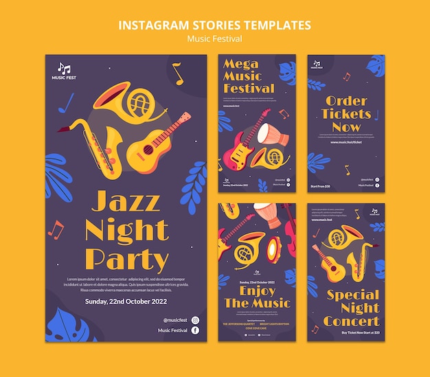 Modello di storie di instagram di design del festival musicale
