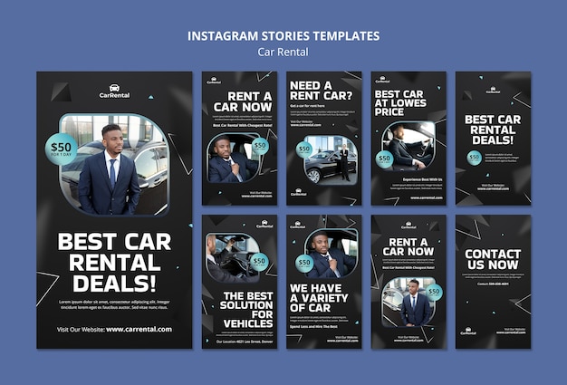 Modello di storie di instagram di noleggio auto dal design piatto