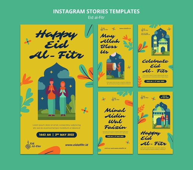 Modello di storie di instagram eid al fitr design piatto