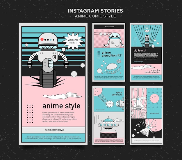 Modello di storie di instagram in stile fumetto anime