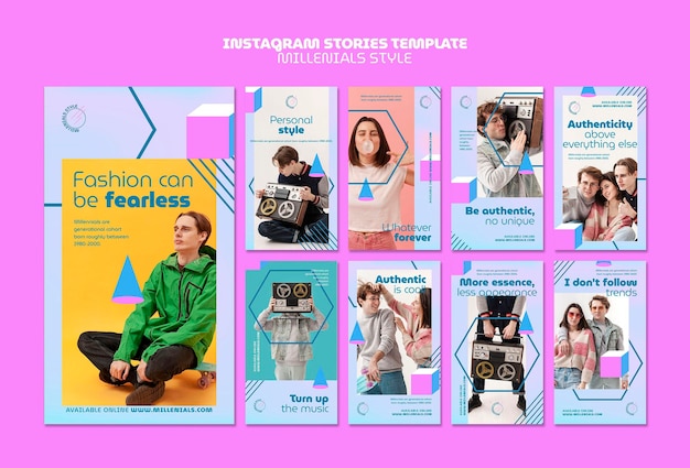 Modello di storie di instagram in stile millennial