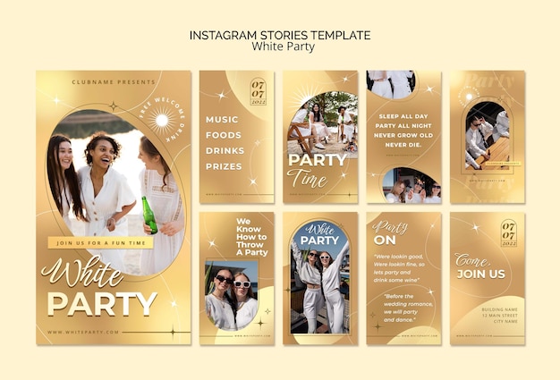 Modello di storie di instagram per feste bianche