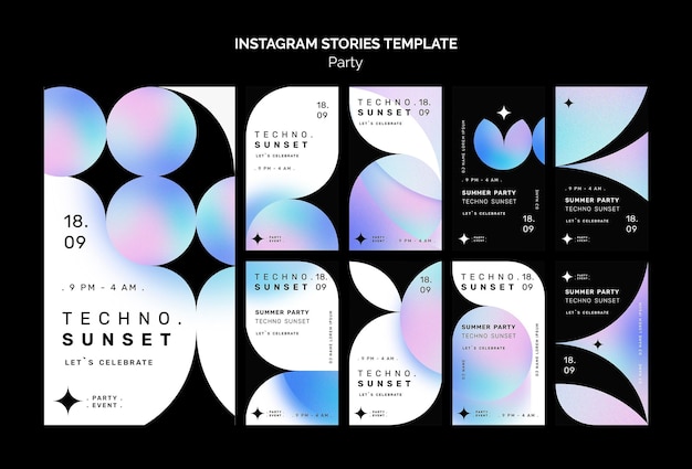 Modello di storie di instagram per feste di musica techno