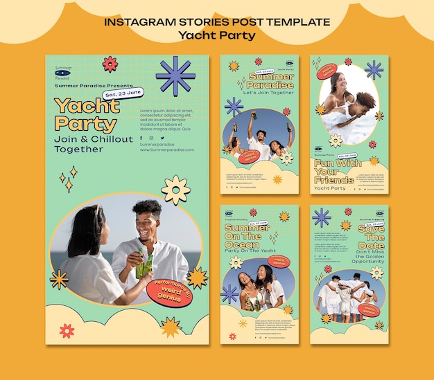Modello di storie di instagram per feste in yacht