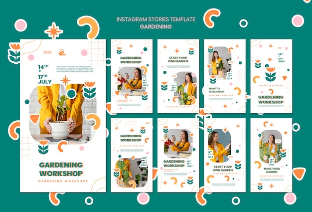 modello di storie di instagram per il giardinaggio a disegno piatto